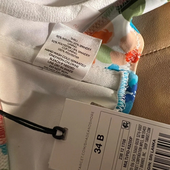 Shade &Shore, 34B, NWT Pink floral, bikini top with a halter neck,waist tie - Picture 10 of 11